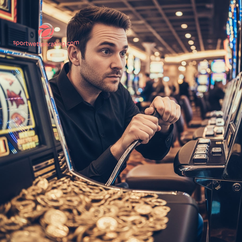 Person freut sich über einen Jackpot auf dem Handy